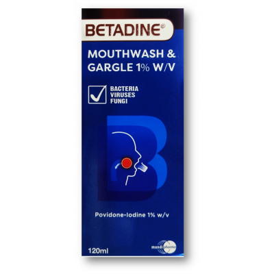 Betadine 1% Gargle & Mouthwash ( Povidone Iodine ) 120 ml
